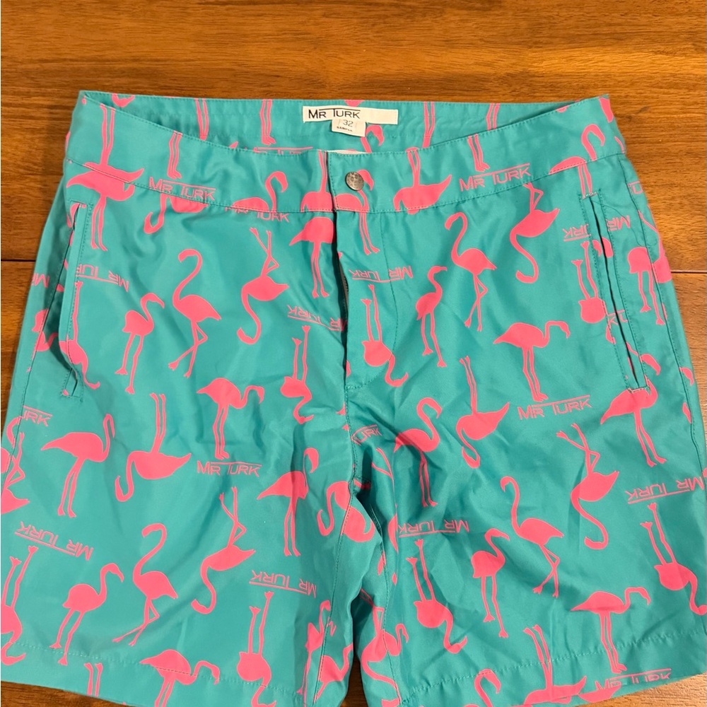 Men's Teal and Pink Flamingo Swim Trunks